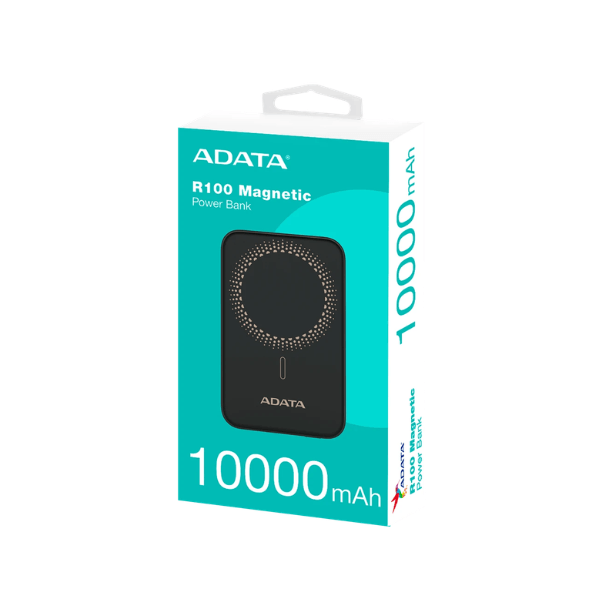 POWER BANK ADATA R100 Magnetic, Carga Rapida 10000mAh, Carga Inalambrica, Negro